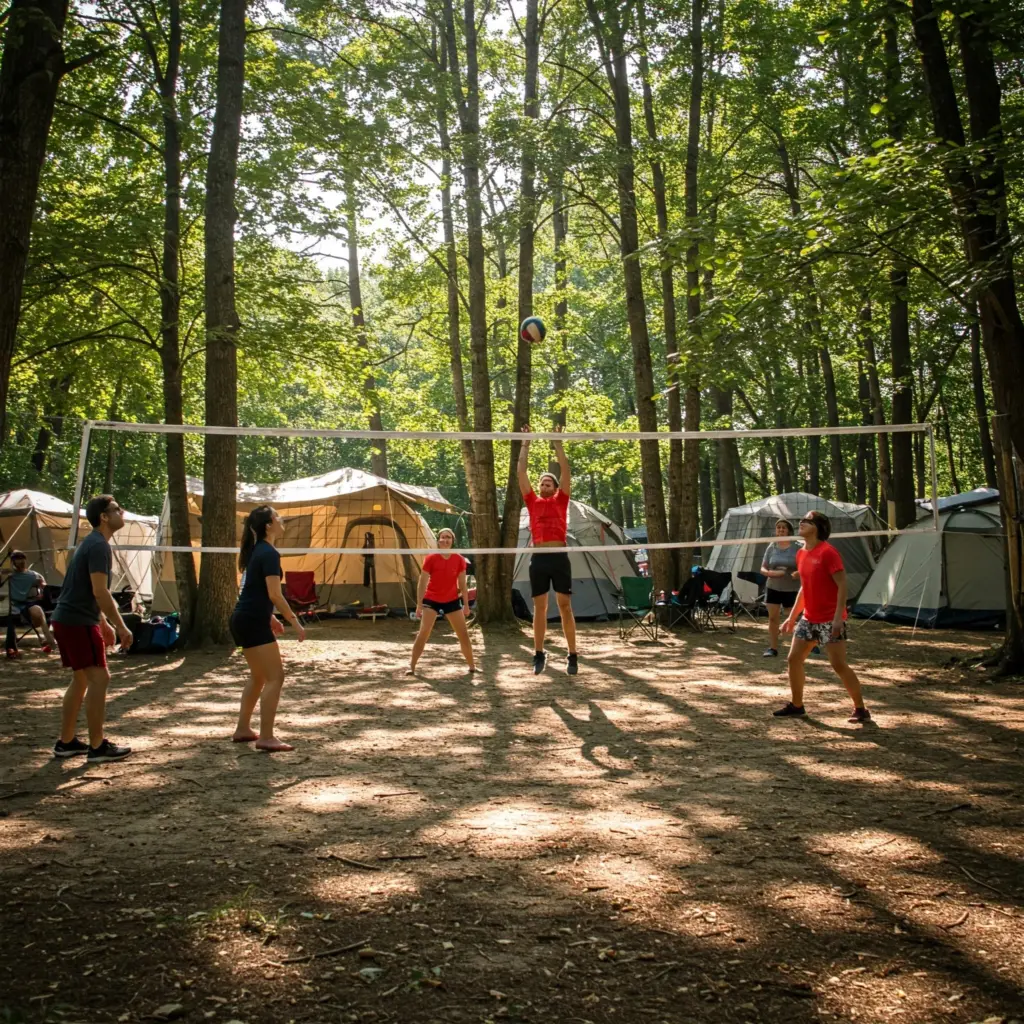 Volleybalnet recreatief gebruik met stokken