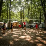 Volleybalnet recreatief gebruik met stokken